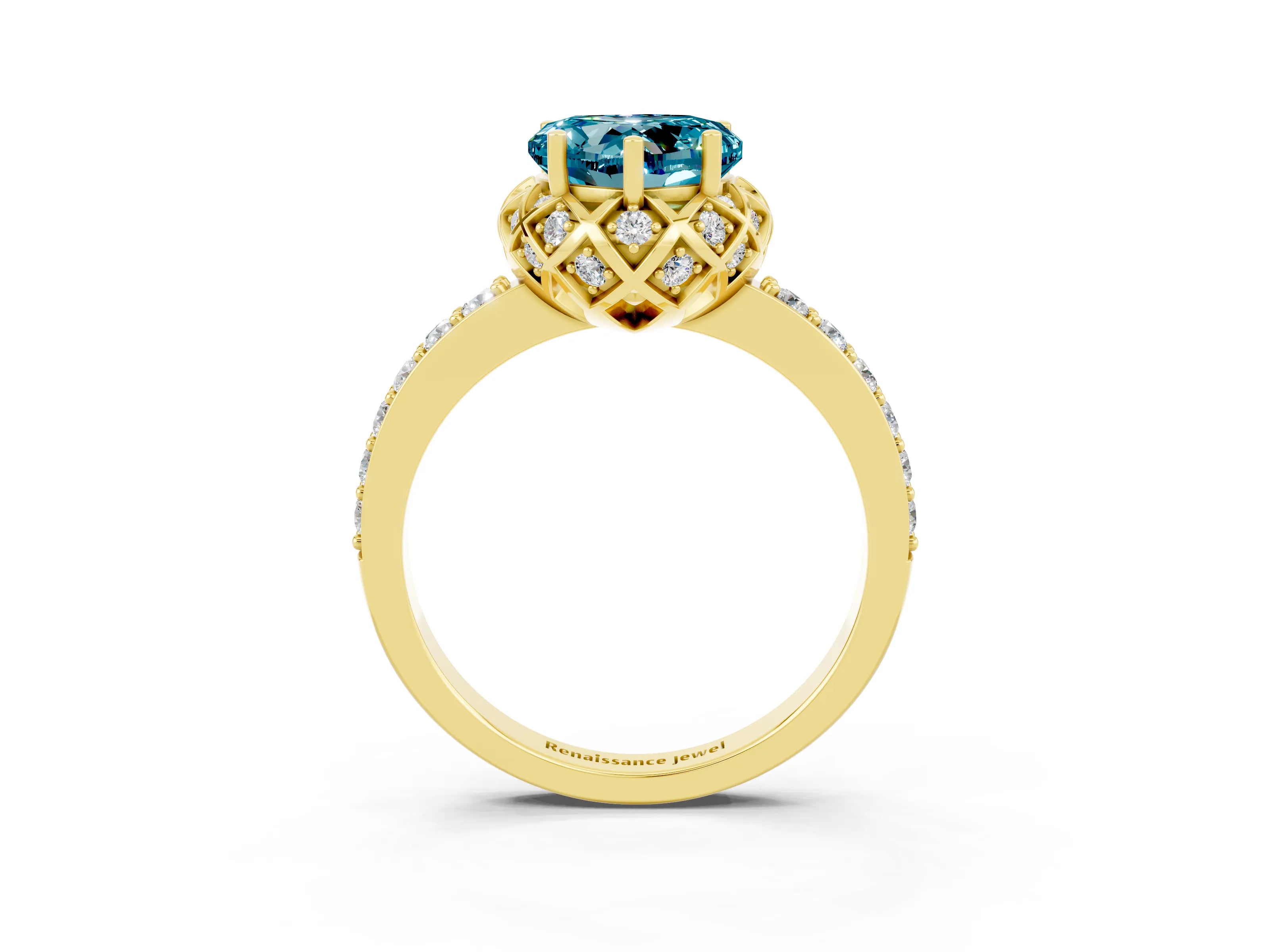 Yellow gold Heart Cut Diamond Solitaire Ring with Shared Prong Pavé Band_3