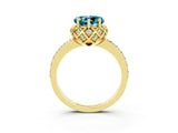Yellow gold Heart Cut Diamond Solitaire Ring with Shared Prong Pavé Band_3