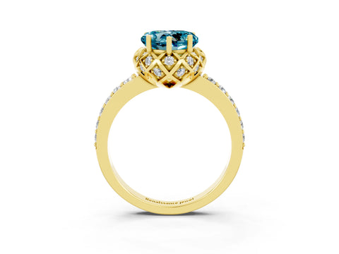 Yellow gold Heart Cut Diamond Solitaire Ring with Shared Prong Pavé Band_3