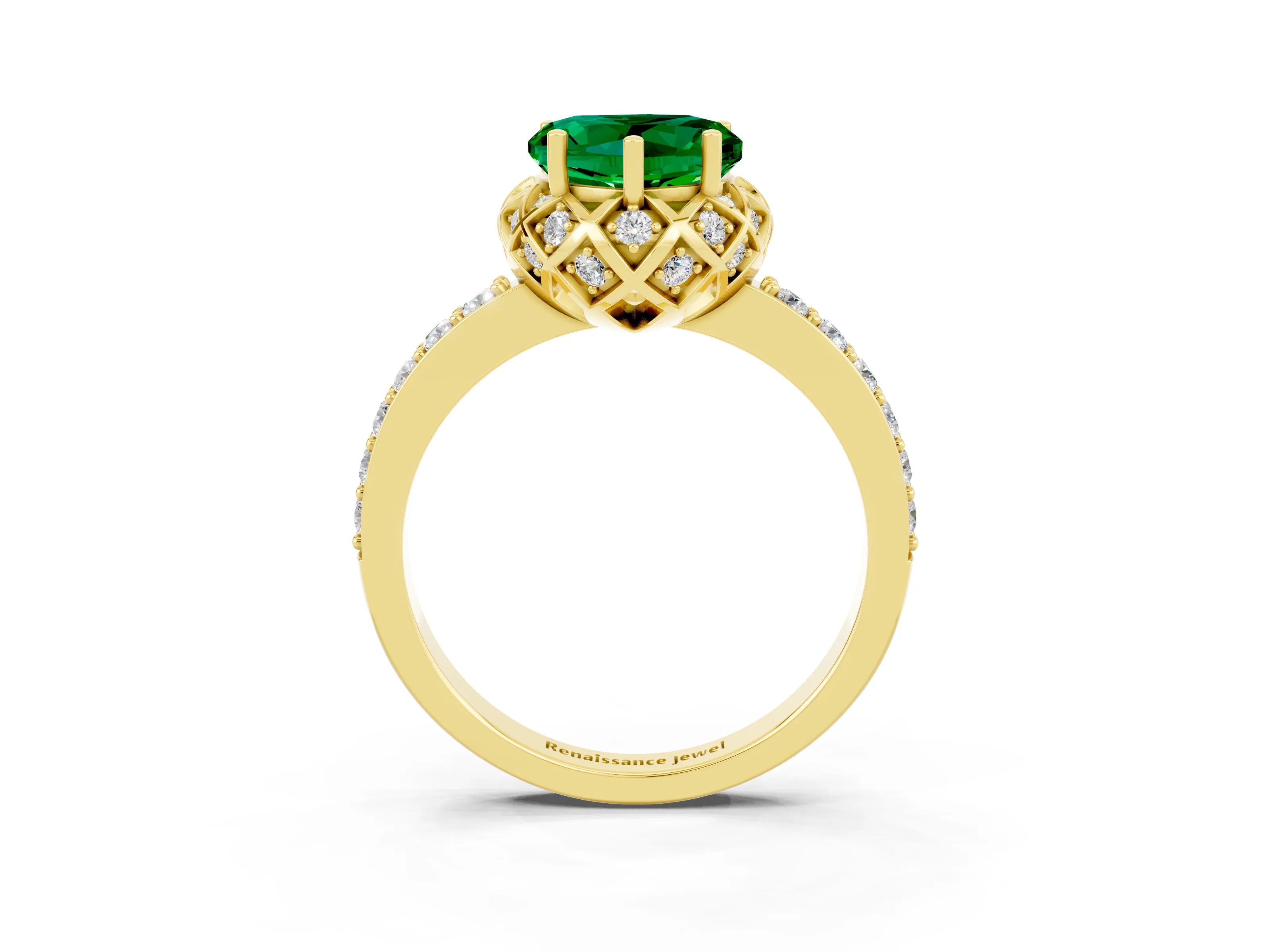 Yellow gold Heart Cut Diamond Solitaire Ring with Shared Prong Pavé Band_3