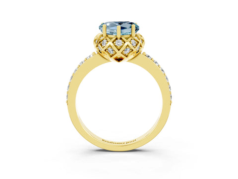 Yellow gold Heart Cut Diamond Solitaire Ring with Shared Prong Pavé Band_3