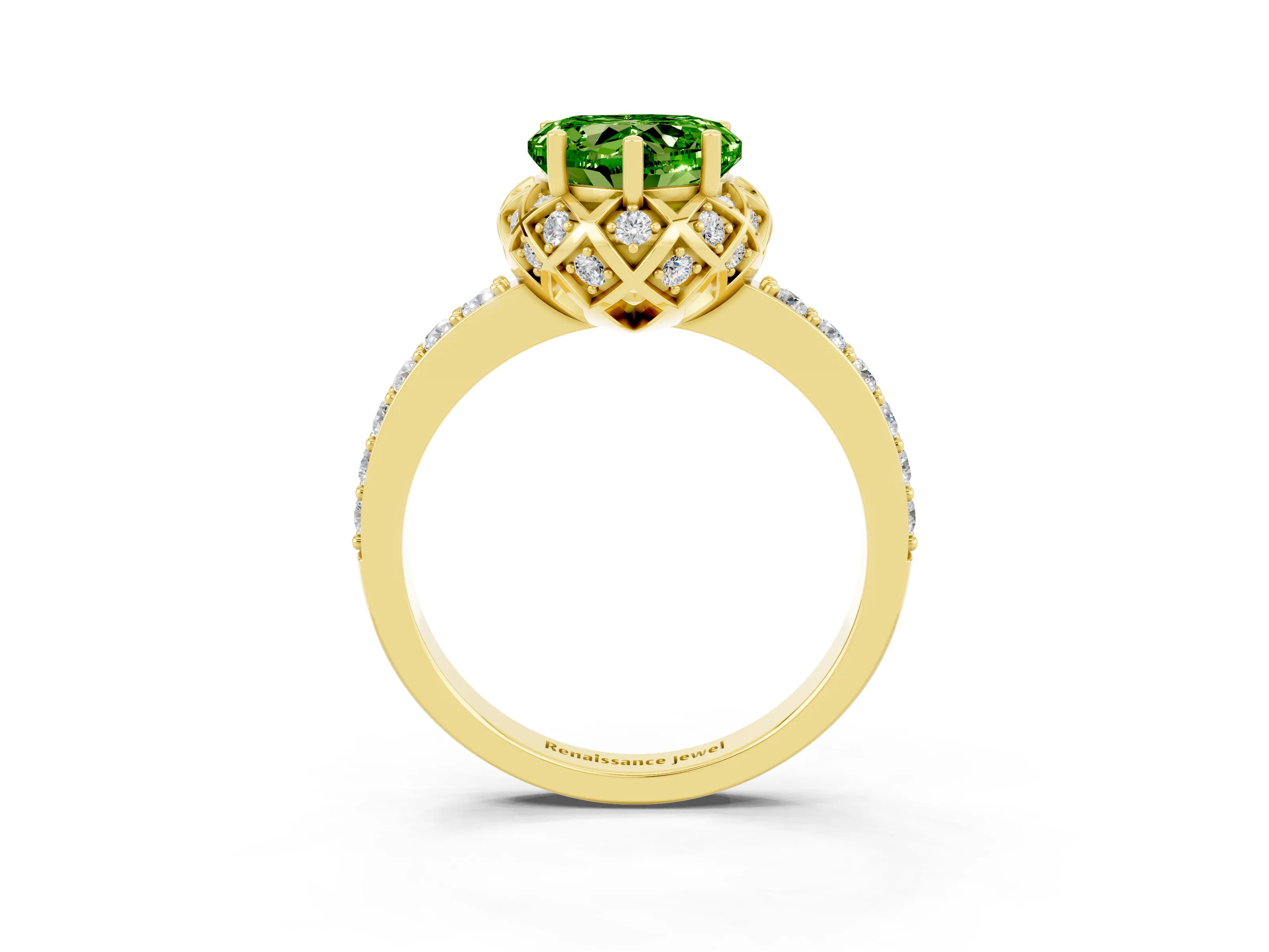 Yellow gold Heart Cut Diamond Solitaire Ring with Shared Prong Pavé Band_3