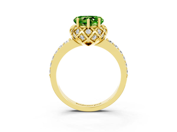 Yellow gold Heart Cut Diamond Solitaire Ring with Shared Prong Pavé Band