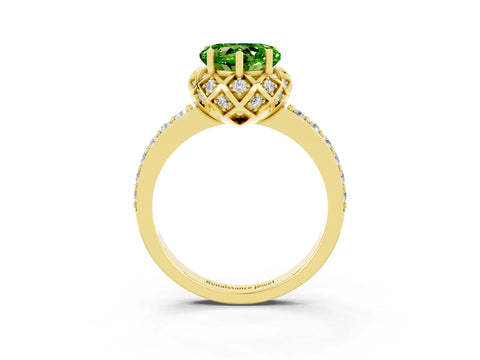 Yellow gold Heart Cut Diamond Solitaire Ring with Shared Prong Pavé Band_3