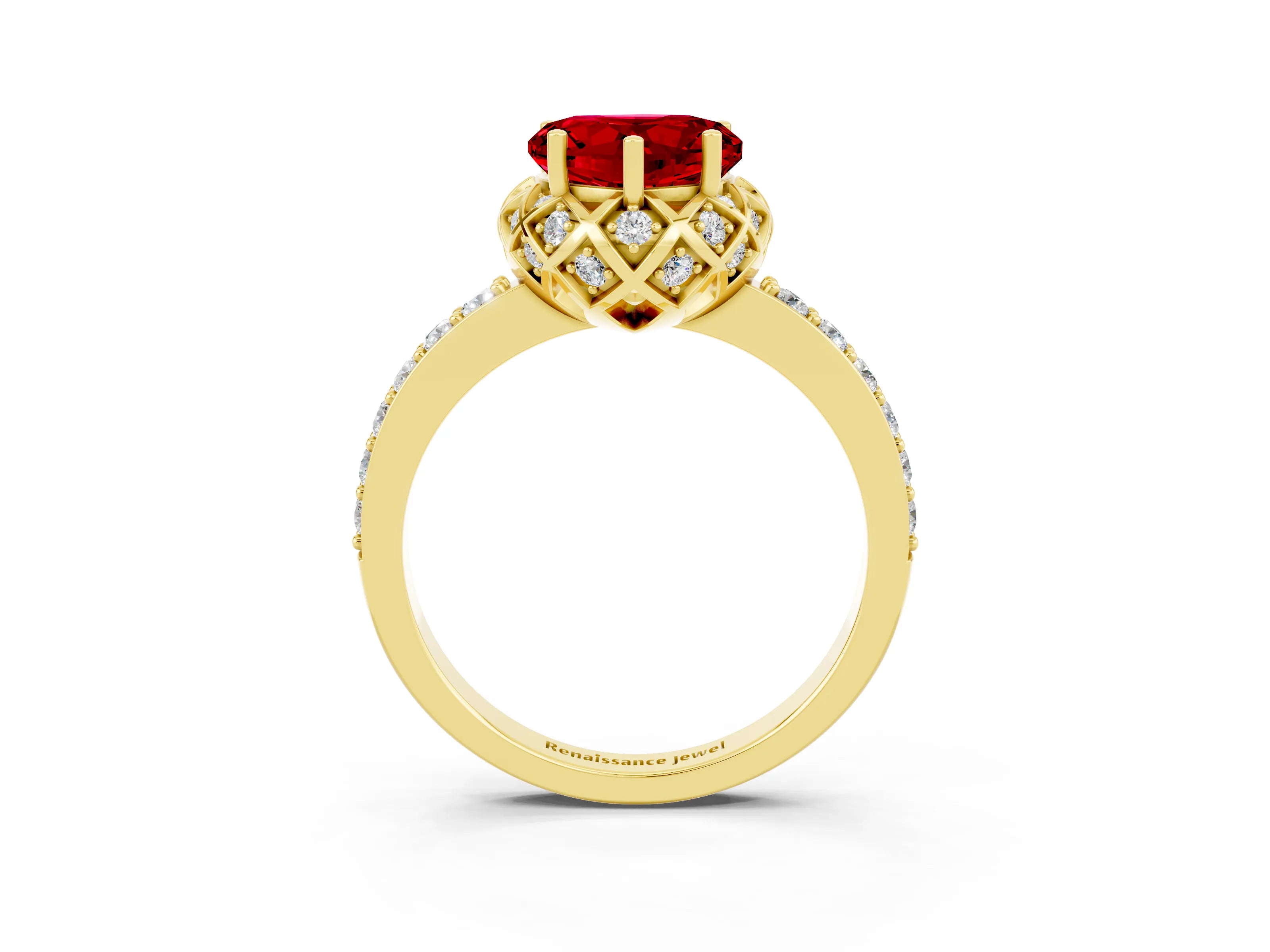 Yellow gold Heart Cut Diamond Solitaire Ring with Shared Prong Pavé Band_3