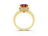 Yellow gold Heart Cut Diamond Solitaire Ring with Shared Prong Pavé Band_3