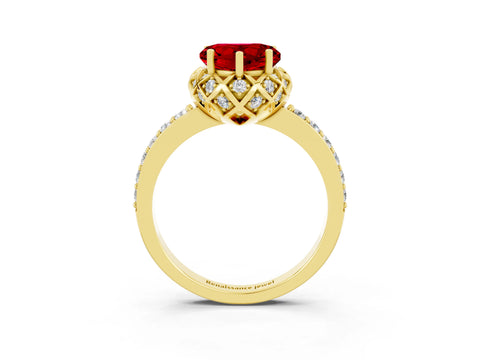 Yellow gold Heart Cut Diamond Solitaire Ring with Shared Prong Pavé Band_3