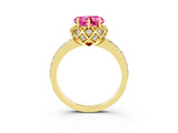 Yellow gold Heart Cut Diamond Solitaire Ring with Shared Prong Pavé Band_3