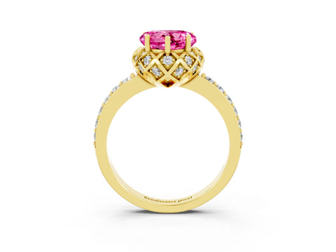 Yellow gold Heart Cut Diamond Solitaire Ring with Shared Prong Pavé Band_3