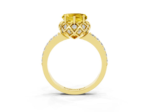 Yellow gold Heart Cut Diamond Solitaire Ring with Shared Prong Pavé Band_3