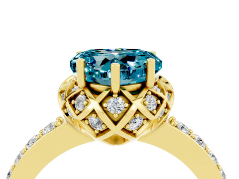 Yellow gold Heart Cut Diamond Solitaire Ring with Shared Prong Pavé Band_4