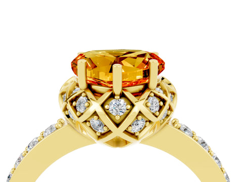 Yellow gold Heart Cut Diamond Solitaire Ring with Shared Prong Pavé Band_4