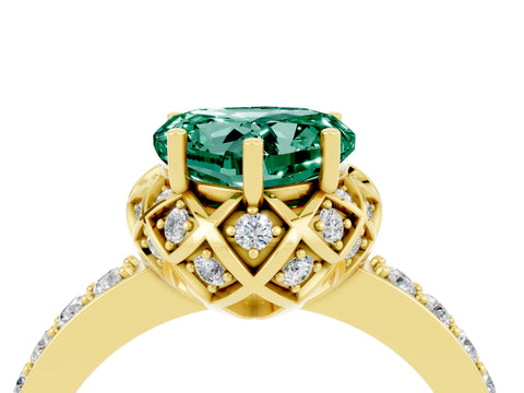 Yellow gold Heart Cut Diamond Solitaire Ring with Shared Prong Pavé Band_4