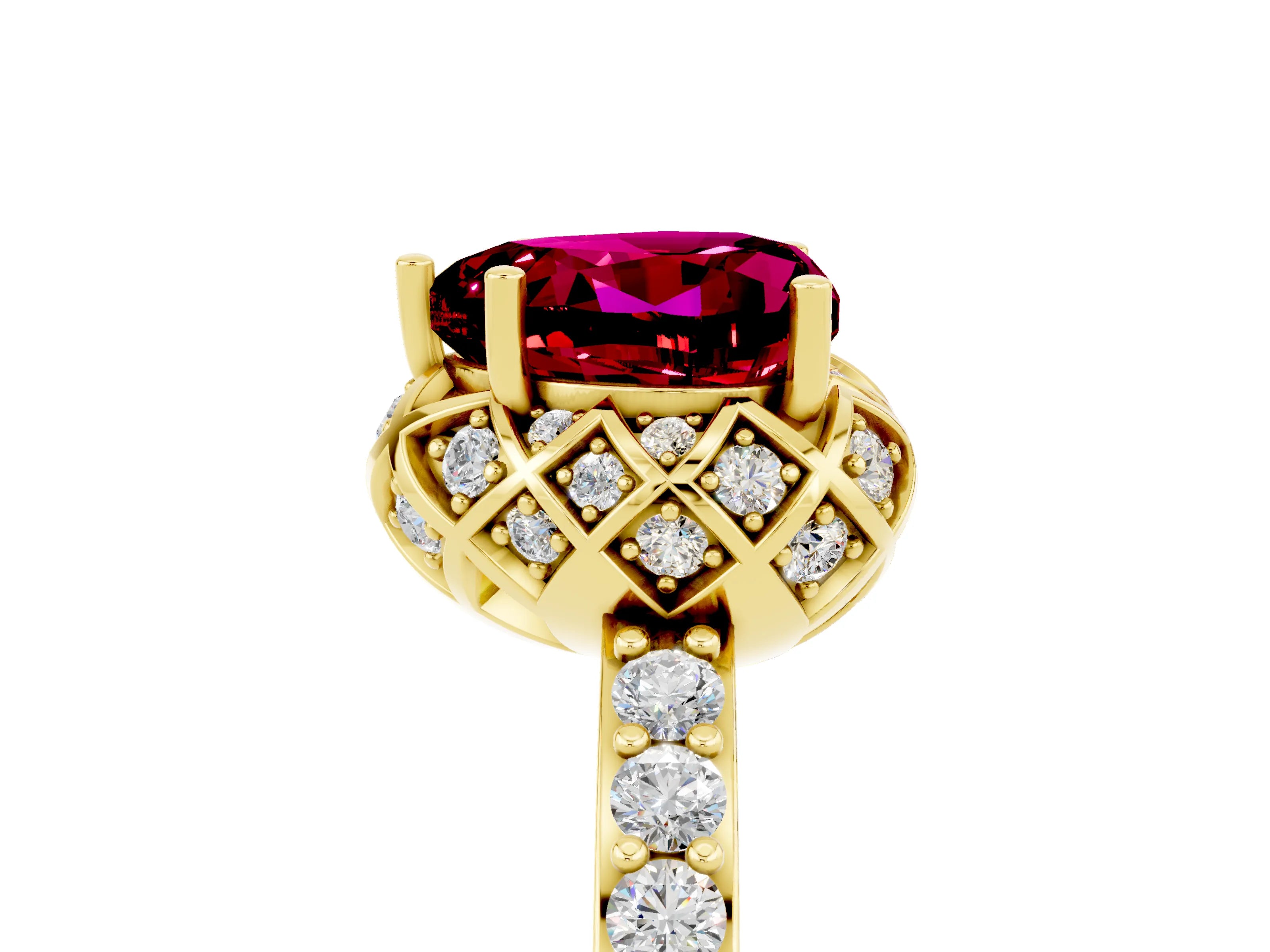 Yellow gold Heart Cut Diamond Solitaire Ring with Shared Prong Pavé Band_5