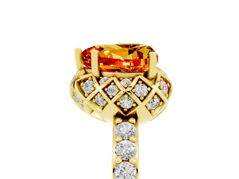 Yellow gold Heart Cut Diamond Solitaire Ring with Shared Prong Pavé Band_5