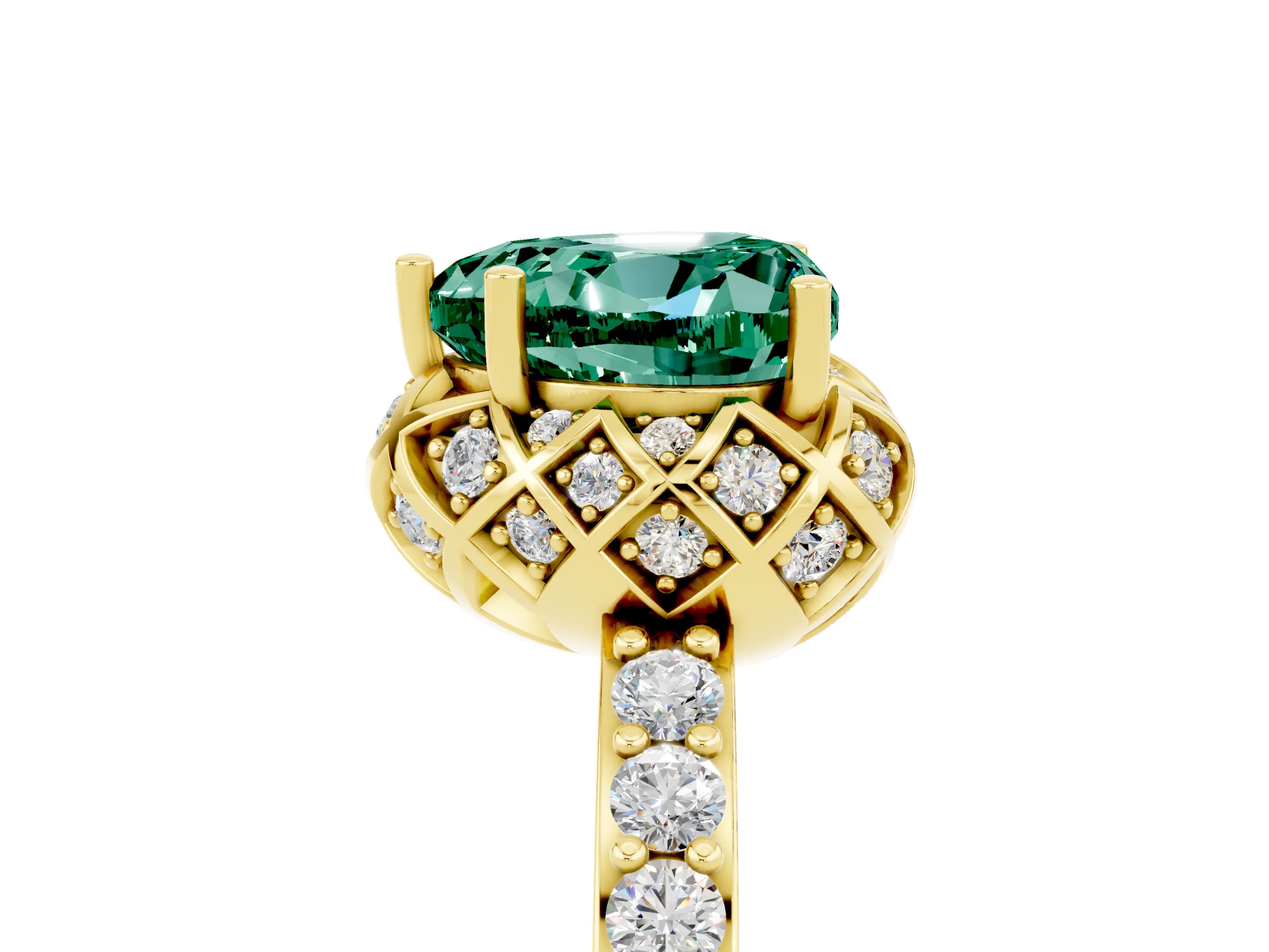Yellow gold Heart Cut Diamond Solitaire Ring with Shared Prong Pavé Band_5