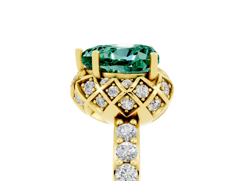 Yellow gold Heart Cut Diamond Solitaire Ring with Shared Prong Pavé Band_5