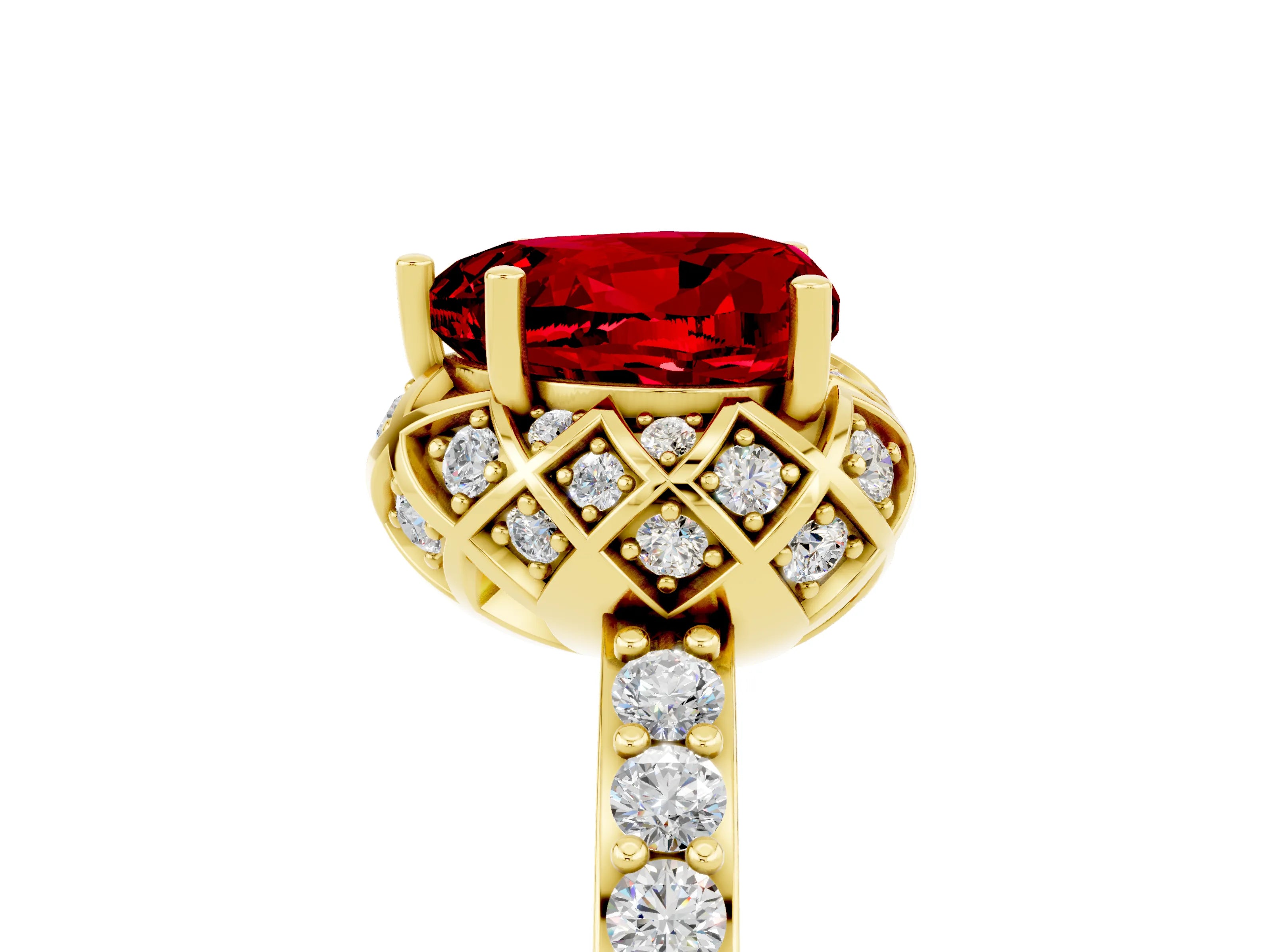 Yellow gold Heart Cut Diamond Solitaire Ring with Shared Prong Pavé Band_5