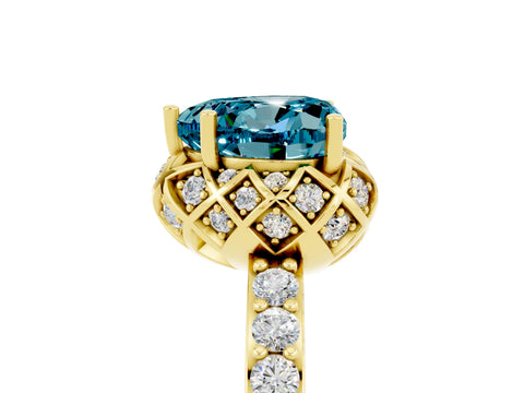 Yellow gold Heart Cut Diamond Solitaire Ring with Shared Prong Pavé Band_5