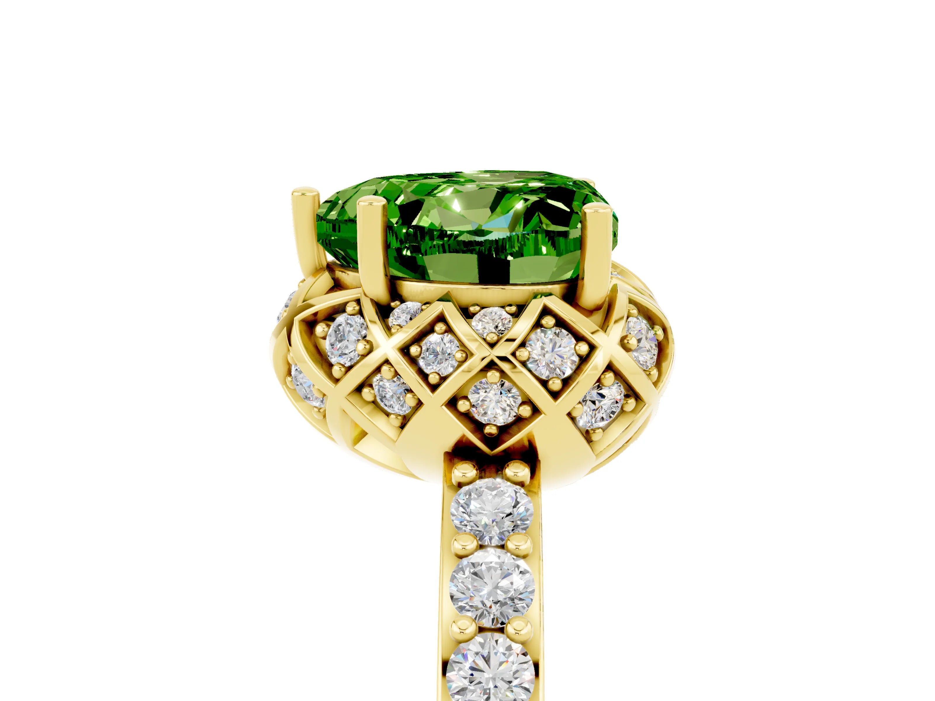 Yellow gold Heart Cut Diamond Solitaire Ring with Shared Prong Pavé Band_5