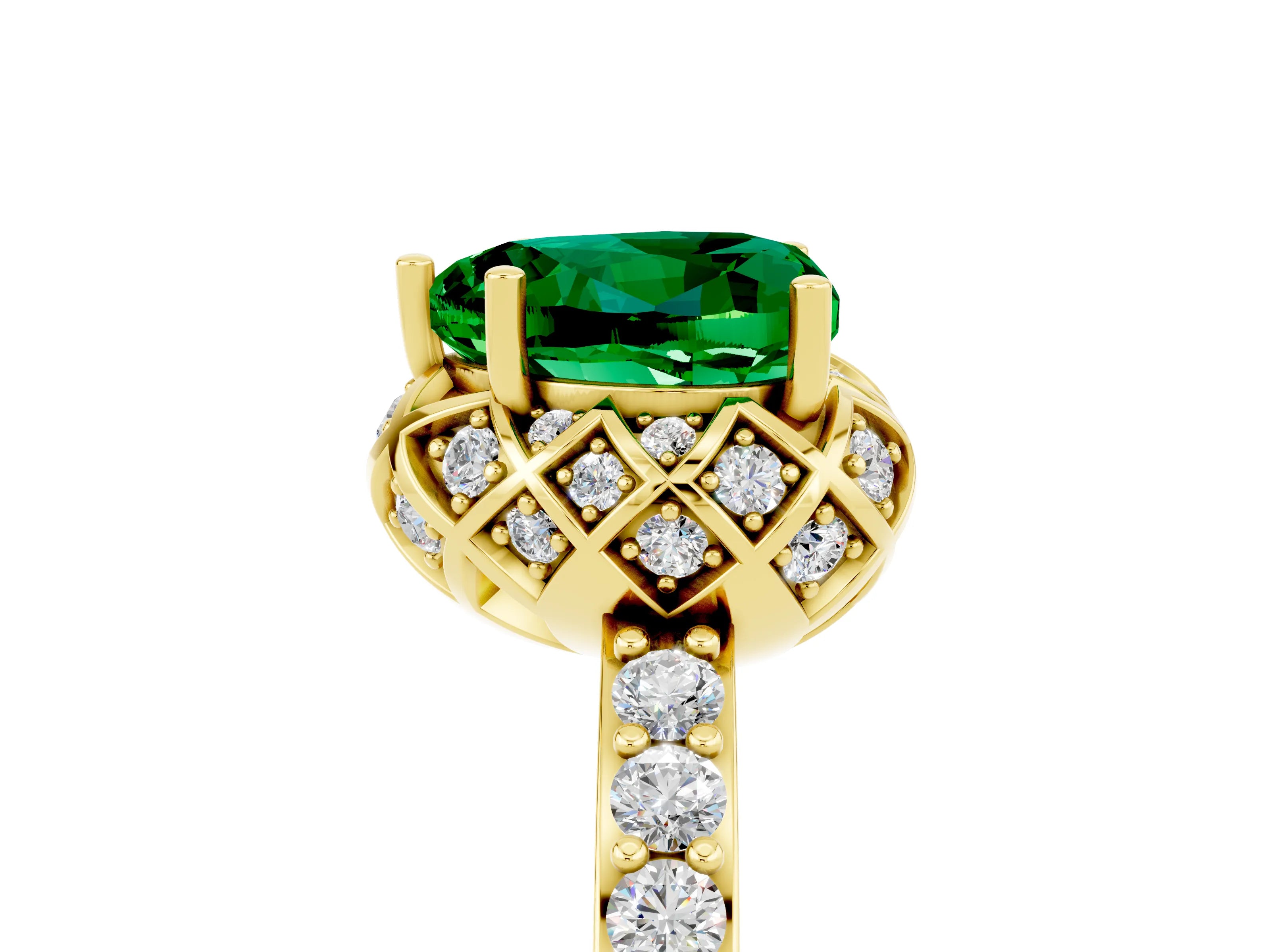 Yellow gold Heart Cut Diamond Solitaire Ring with Shared Prong Pavé Band_5