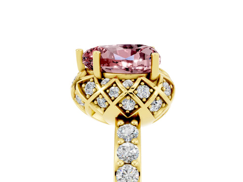Yellow gold Heart Cut Diamond Solitaire Ring with Shared Prong Pavé Band_5