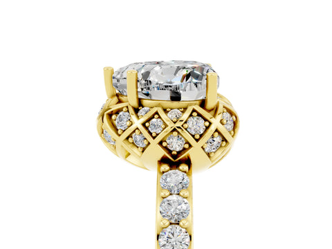 Yellow gold Heart Cut Diamond Solitaire Ring with Shared Prong Pavé Band_5