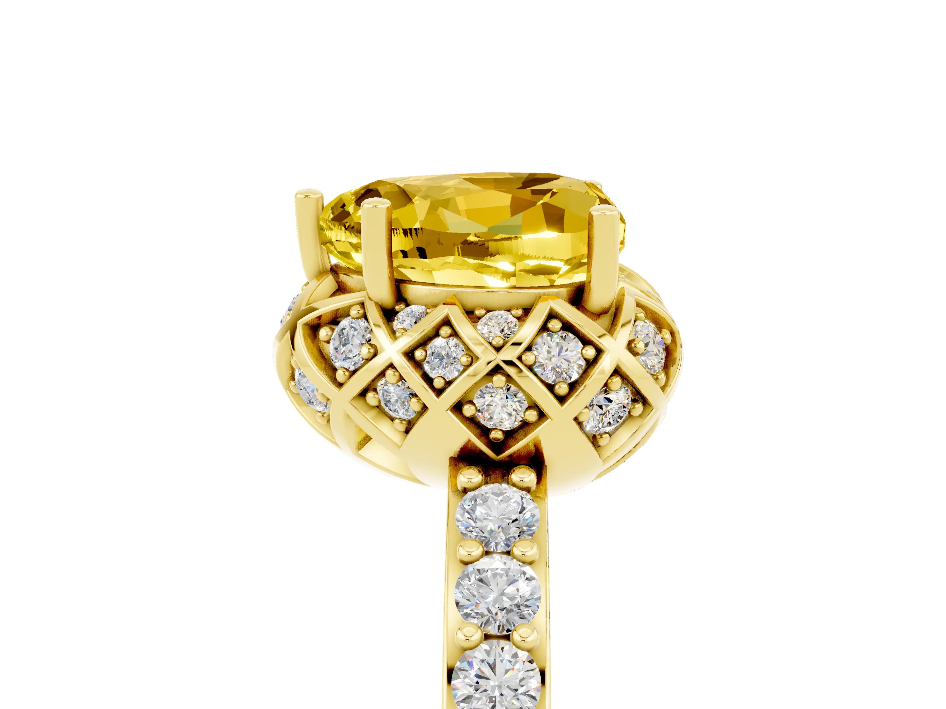 Yellow gold Heart Cut Diamond Solitaire Ring with Shared Prong Pavé Band_5