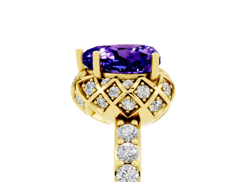 Yellow gold Heart Cut Diamond Solitaire Ring with Shared Prong Pavé Band_5