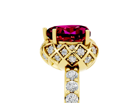 Yellow gold Heart Cut Diamond Solitaire Ring with Shared Prong Pavé Band_5