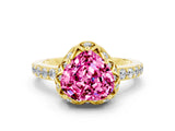 Yellow gold Heart Cut Diamond Solitaire Ring with Shared Prong Pavé Band