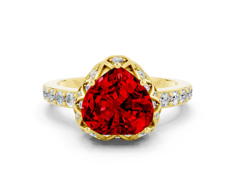 Yellow gold Heart Cut Diamond Solitaire Ring with Shared Prong Pavé Band