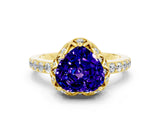 Yellow gold Heart Cut Diamond Solitaire Ring with Shared Prong Pavé Band
