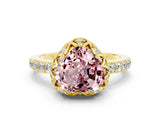 Yellow gold Heart Cut Diamond Solitaire Ring with Shared Prong Pavé Band