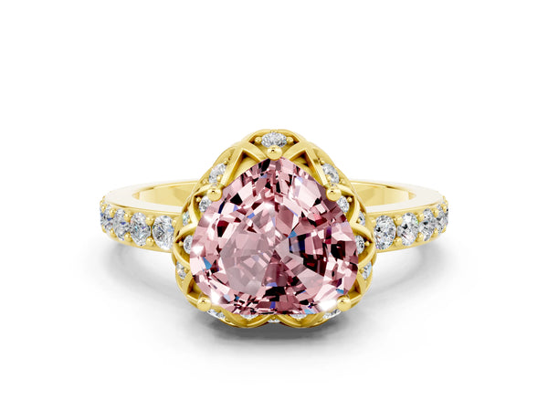 Yellow gold Heart Cut Diamond Solitaire Ring with Shared Prong Pavé Band