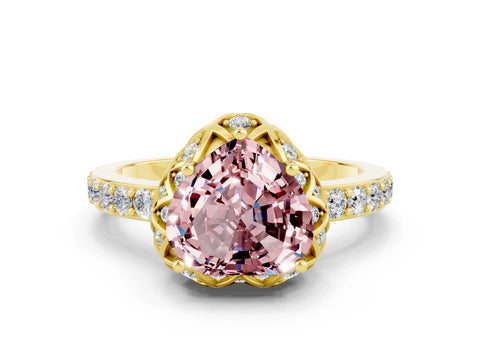 Yellow gold Heart Cut Diamond Solitaire Ring with Shared Prong Pavé Band