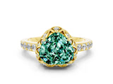 Yellow gold Heart Cut Diamond Solitaire Ring with Shared Prong Pavé Band