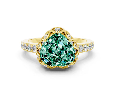 Yellow gold Heart Cut Diamond Solitaire Ring with Shared Prong Pavé Band