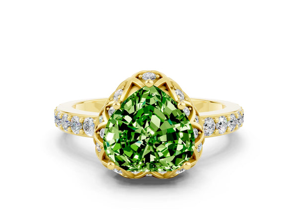 Yellow gold Heart Cut Diamond Solitaire Ring with Shared Prong Pavé Band