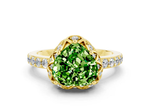 Yellow gold Heart Cut Diamond Solitaire Ring with Shared Prong Pavé Band