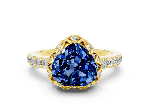 Yellow gold Heart Cut Diamond Solitaire Ring with Shared Prong Pavé Band