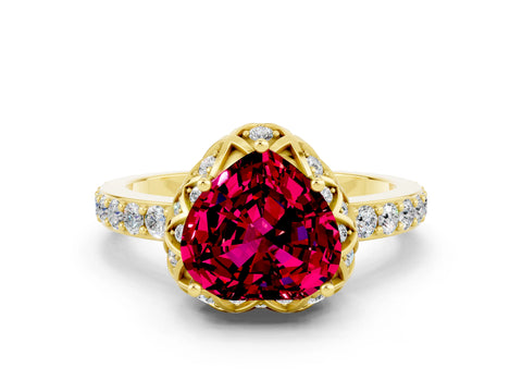 Yellow gold Heart Cut Diamond Solitaire Ring with Shared Prong Pavé Band