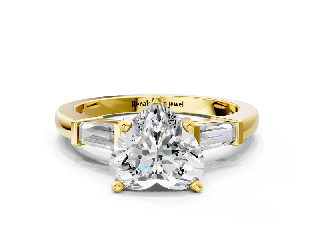 Yellow gold Heart Cut Diamond Solitaire Ring with Tapered Baguette Accents and Four-Prong Setting_75