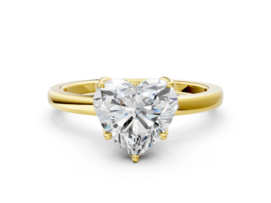Yellow gold Heart Cut Diamond Solitaire Ring with Thin Band and Prong Setting_12