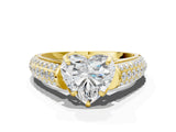 Yellow gold Heart Cut Diamond Solitaire Ring with Three-Row Pavé Band and Four-Prong Setting_49