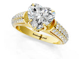 Yellow gold Heart Cut Diamond Solitaire Ring with Three-Row Pavé Band and Four-Prong Setting_50
