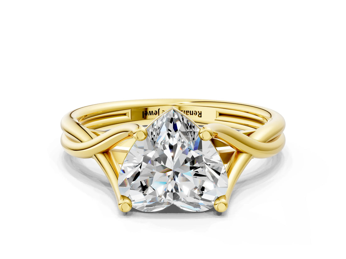Yellow gold Heart Cut Diamond Solitaire Twist Band Prong Setting Ring_66