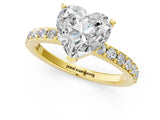 Yellow gold Heart Cut Diamond Solitaire with Pave Band and Four-Prong Setting 1