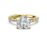 Yellow gold Heart Cut Diamond Solitaire with Pave Band and Four-Prong Setting