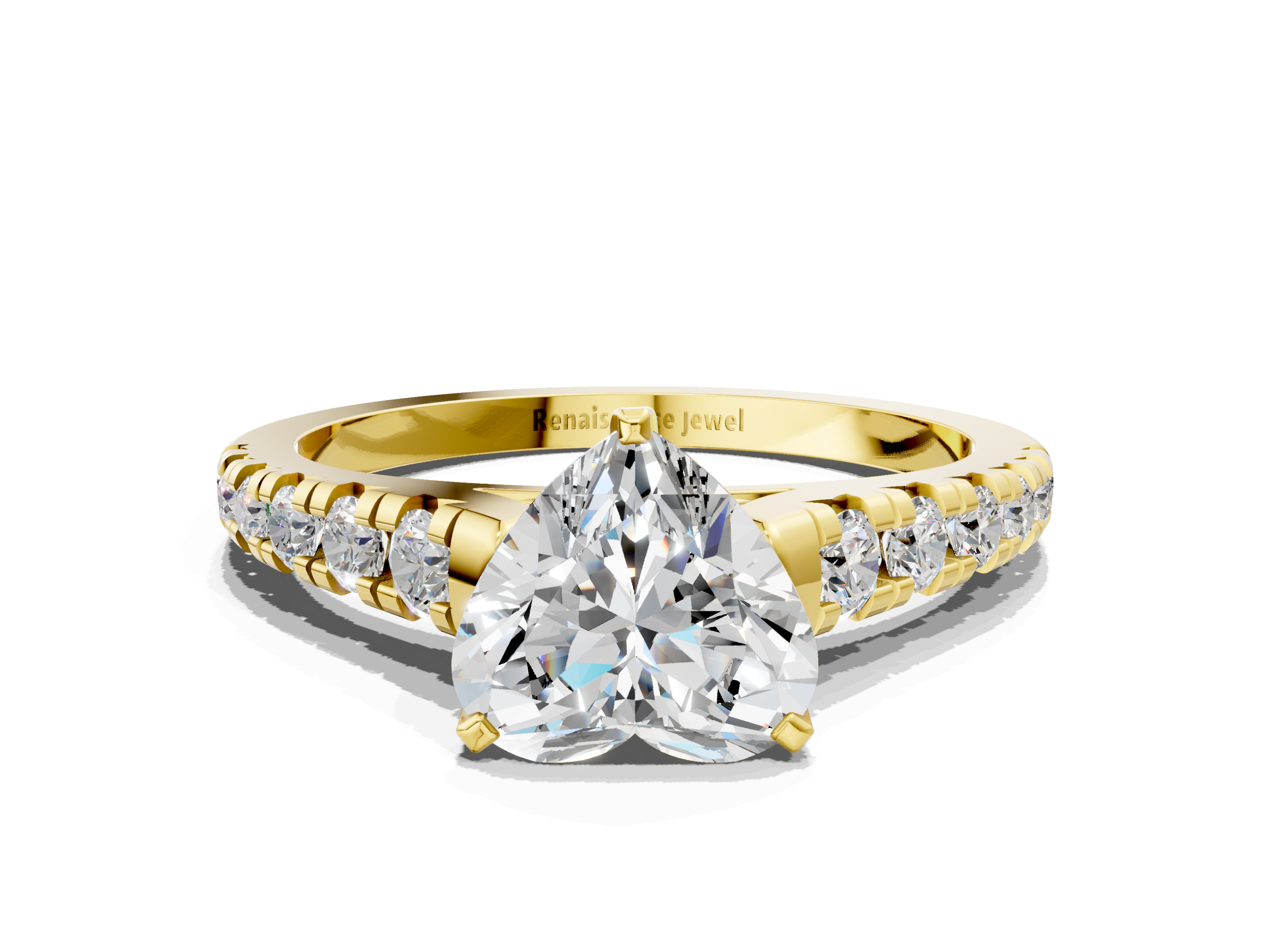 Yellow gold Heart Cut Diamond Solitaire with Pave Band and Four-Prong Setting_126